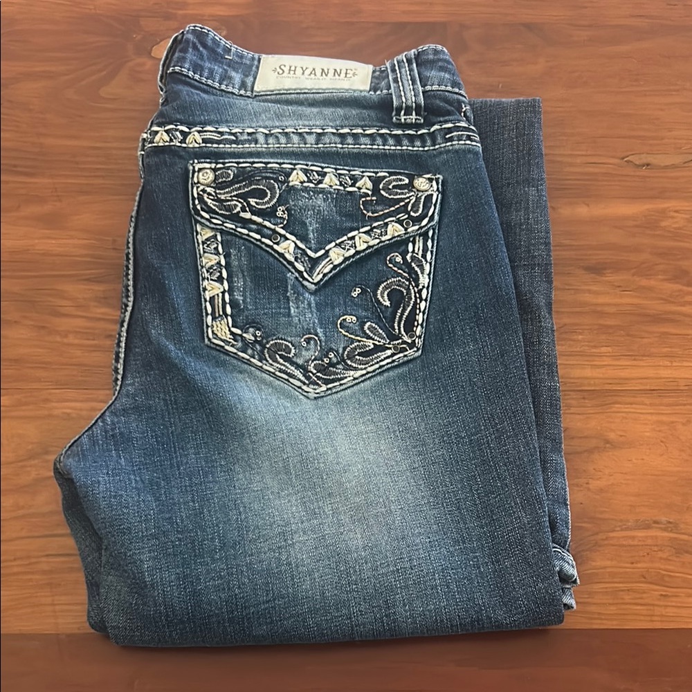 Shyanne Blue Boot Cut Jeans with Decorative Stitching
